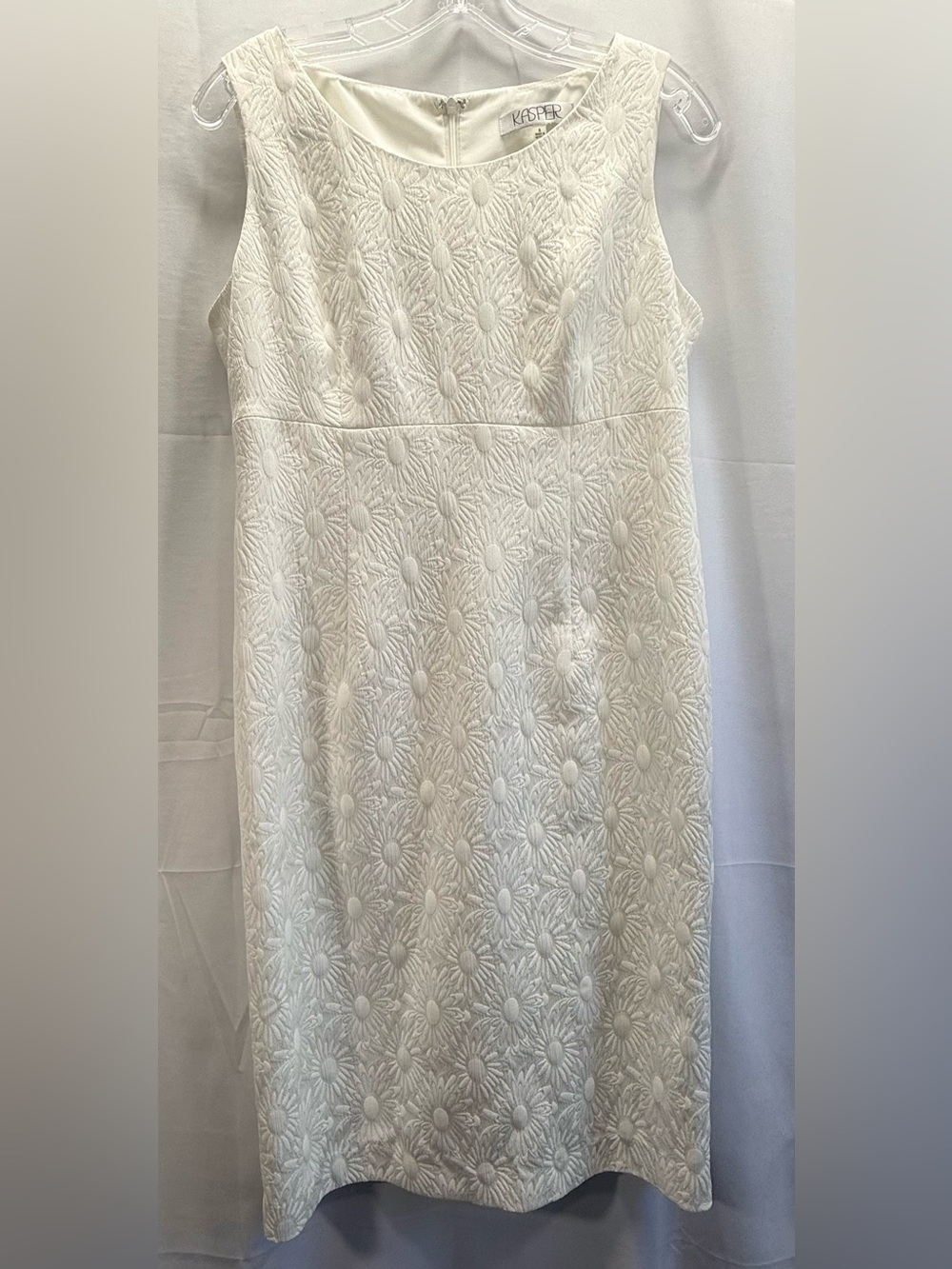 Kasper White Sleeveless Floral Jacquard Midi Dress Size 8